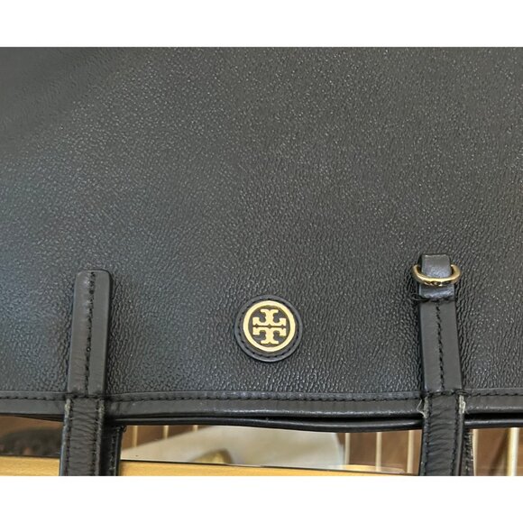 TORY BURCH BLACK STEFANO LEAHTER ROBINSON LARGE TOTE - Picture 9 of 13